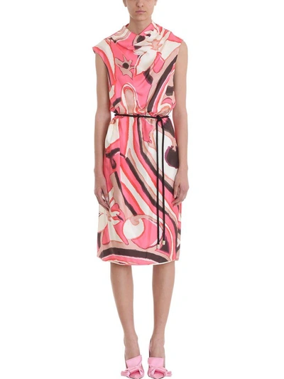 Shop Marc Jacobs Drapped Multicoloured Silk Printed Tie Waist Dress In Rose-pink
