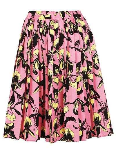Shop Prada Floral Pleated Skirt In Fpink