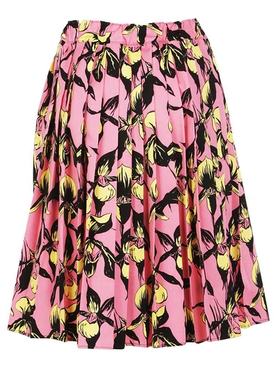 Shop Prada Floral Pleated Skirt In Fpink
