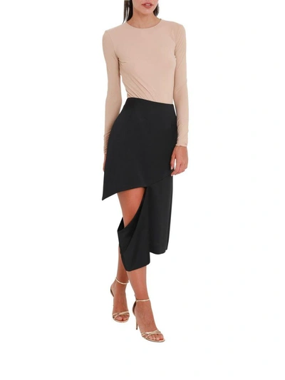 Shop Maison Margiela Satin Asymmetric Skirt With Cut-out In Nero
