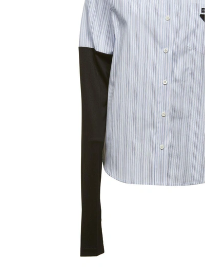 Shop Prada Striped Hybrid Shirt In Azzurro Nero