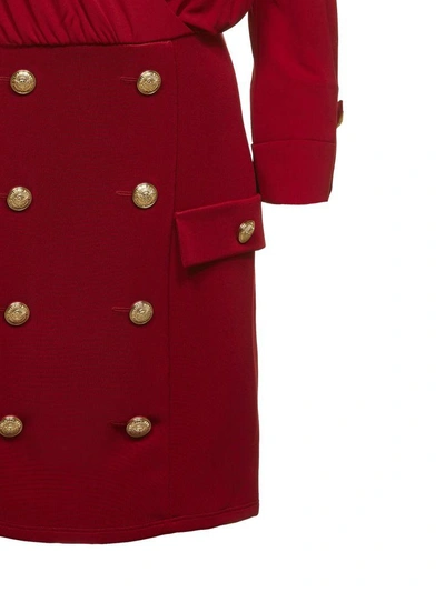 Shop Balmain Button Embellished Dress In Rosso