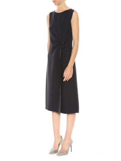 Shop Bottega Veneta Wool Crepe Midi Dress In Dark Navy