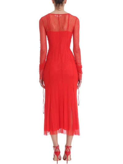 Shop Diane Von Furstenberg Maxi Fitted Mesh Red Lace Dress