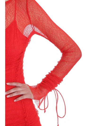 Shop Diane Von Furstenberg Maxi Fitted Mesh Red Lace Dress