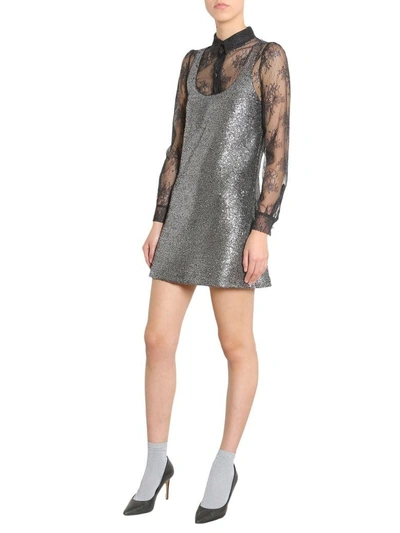 Shop Boutique Moschino Metallic Boucle Dress In Argento