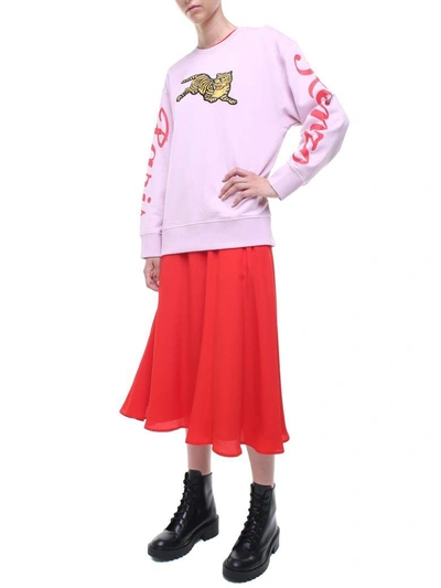 Shop Kenzo Bamboo Tiger Logo-print Cotton Sweatshirt In Rosa
