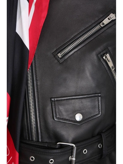 Shop Balenciaga Scarf-detailed Leather Biker Jacket In Black