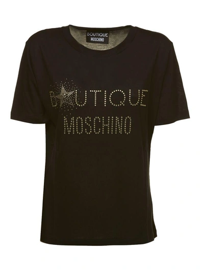 Shop Moschino Embellished Logo T-shirt In Black