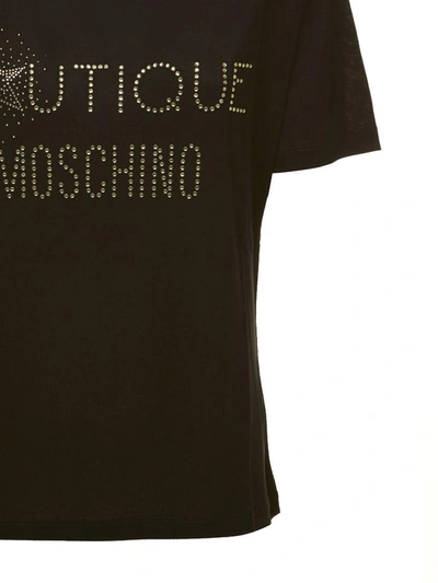 Shop Moschino Embellished Logo T-shirt In Black
