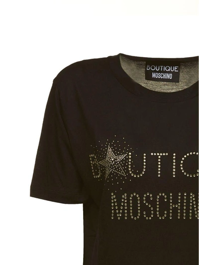 Shop Moschino Embellished Logo T-shirt In Black