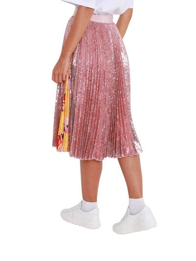 Shop Msgm Sequins Pleated Midi Skirt With Printed Insert In Rosa