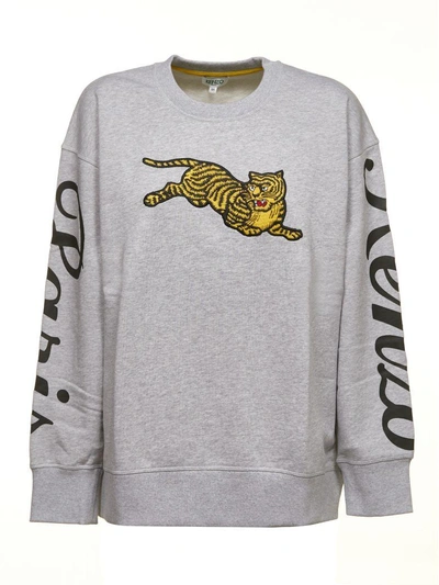 Shop Kenzo Embroidered Tiger Sweatshirt In Grigio