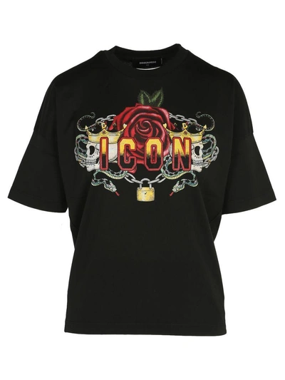 Shop Dsquared2 D Squared Tshirt Roses In Black