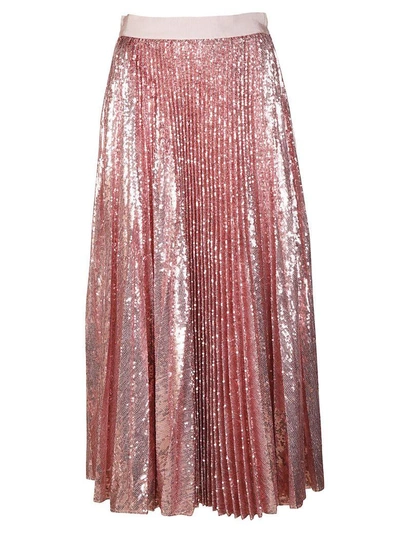Shop Msgm Sequin Pleated Skirt In Rosa