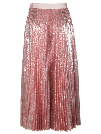 Shop Msgm Sequin Pleated Skirt In Rosa