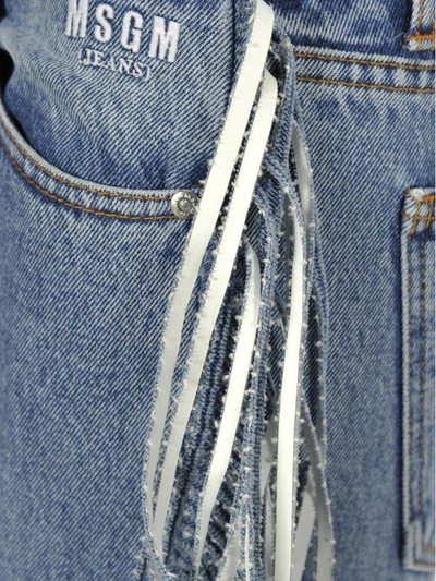 Shop Msgm Denim Fringe In Blue