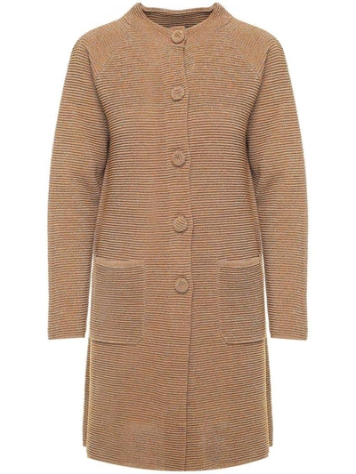 Shop Moschino Ribbed Lurex-knit Coat In Oro