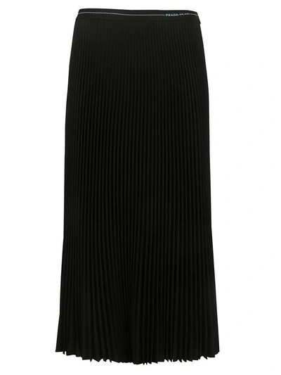 Shop Prada Pleated Long Skirt In Nero