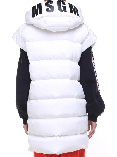 Shop Msgm Sleeveless Hooded Down Gilet In Bianco