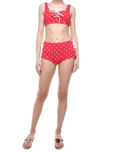 Shop Marysia Palm Springs Lace-up Bikini Briefs In Rosso