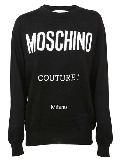 Shop Moschino Logo Intarsia Sweater In Nero