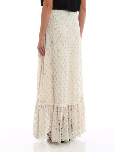 Shop Gucci Macrame Gg Skirt In Gardenia