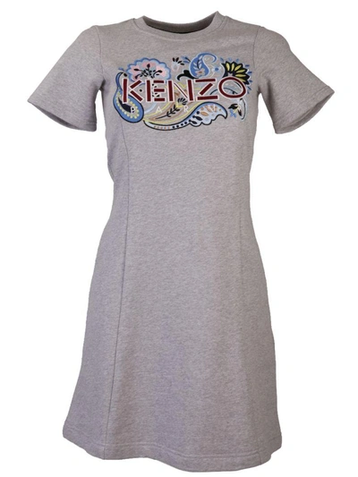 Shop Kenzo Grey Dress With Embroidered Logo