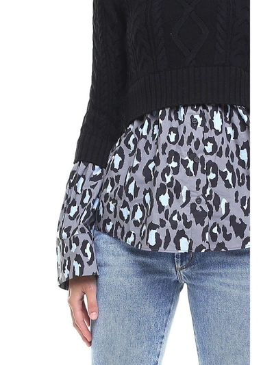 Shop Kenzo Leo-print Cotton-poplin And Cable-knit Wool Jumper In Nero