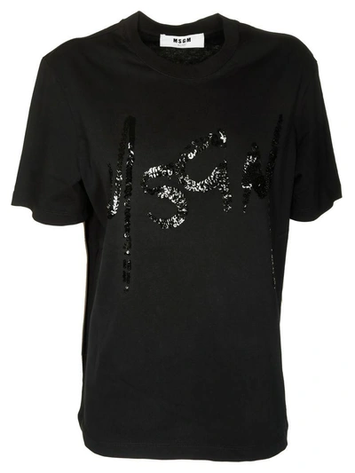 Shop Msgm Sequin Logo T-shirt