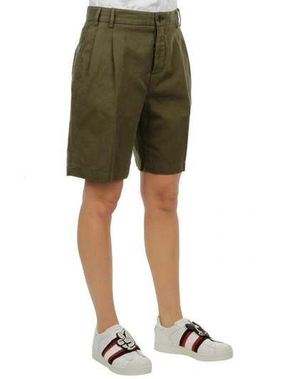 Shop Aspesi Cotton And Linen Shorts In Dark Green