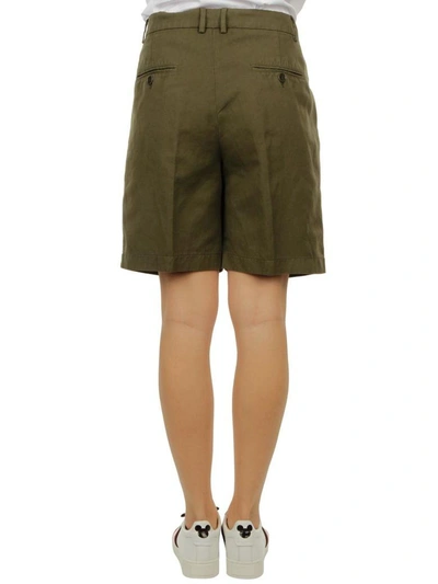 Shop Aspesi Cotton And Linen Shorts In Dark Green