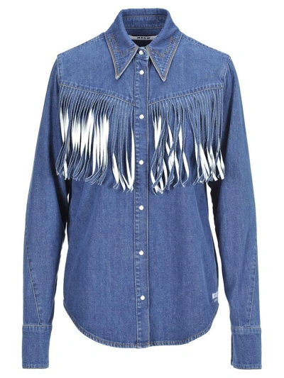 Shop Msgm Shirt Fringe In Blue
