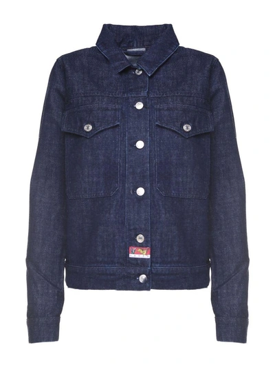 Shop Kenzo Dragon-embroidery Cotton-denim Jacket In Blu