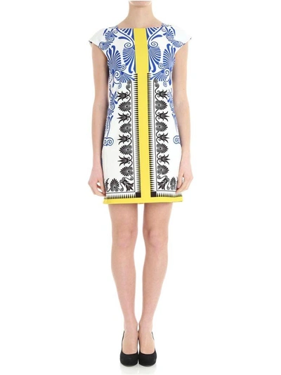 Shop Versace Dress In White - Blue - Yellow