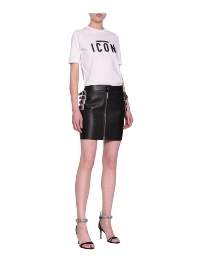Shop Dsquared2 Leather Buckled Skirt In Nero