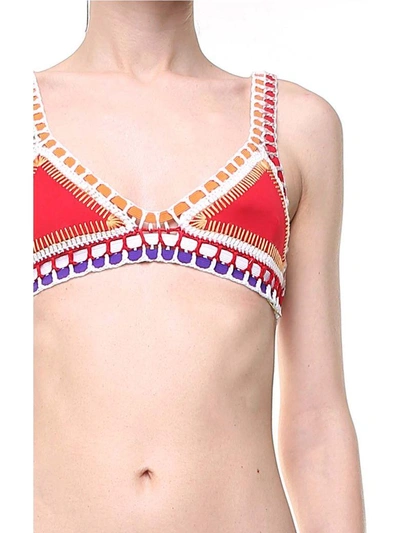Shop Kiini Kaia Croquet-trimmed Triangle Bikini Top In Rosso