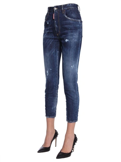 Shop Dsquared2 High Waist Cropped Twiggy Jeans In Blu