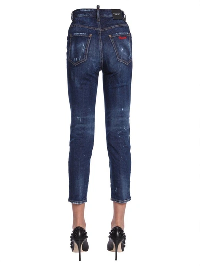 Shop Dsquared2 High Waist Cropped Twiggy Jeans In Blu