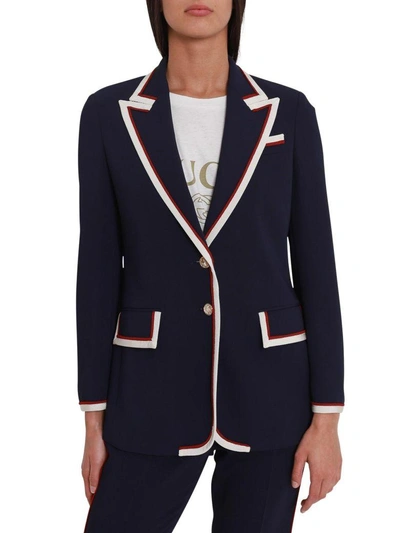 Shop Gucci Cady Blazer With Contrast Outlines In Blu