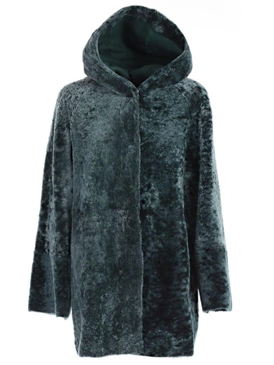 Shop Drome Montone Hooded Coat In Green