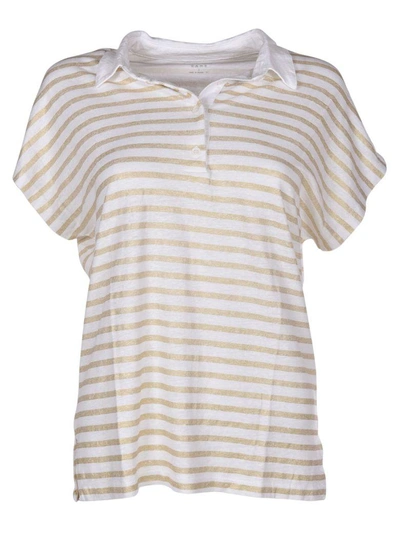 Shop Majestic Striped Polo Shirt In White/gold Metal