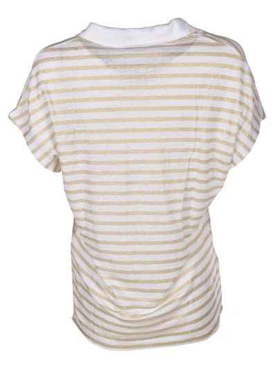 Shop Majestic Striped Polo Shirt In White/gold Metal