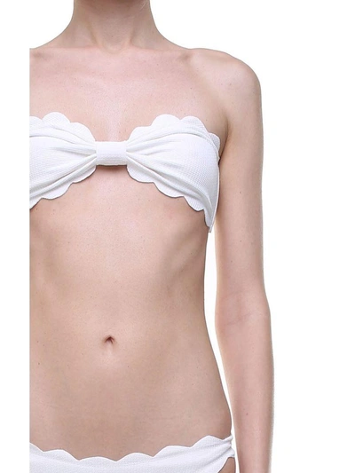 Shop Marysia Antibes Scalloped-edges Bandeau Bikini Top In Bianco