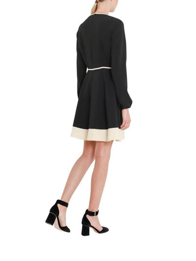 Shop Red Valentino Long Sleeves Dress In Nero/panna