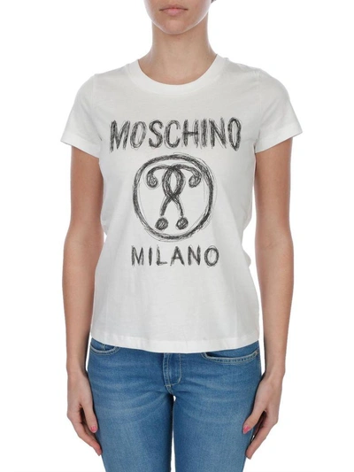 Shop Moschino Cotton T-shirt In White - Black