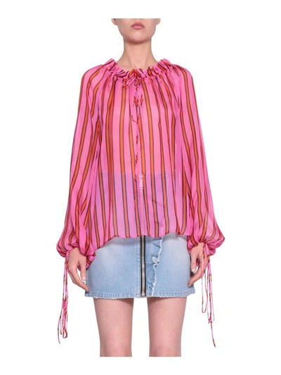 Shop Msgm Striped Silk Blouse In Multicolor