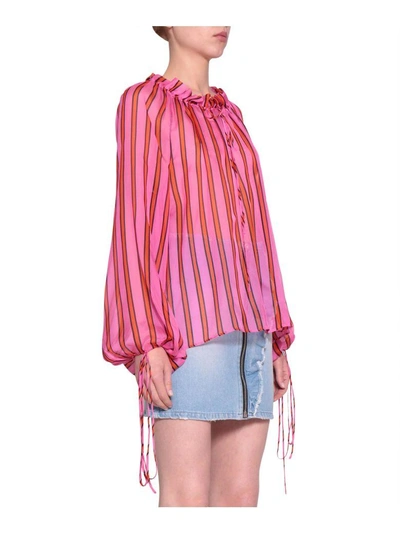 Shop Msgm Striped Silk Blouse In Multicolor