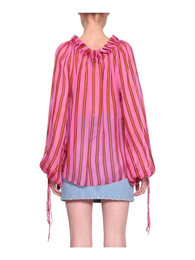 Shop Msgm Striped Silk Blouse In Multicolor