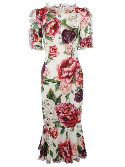 Shop Dolce & Gabbana Peony Print Dress In Multicolor